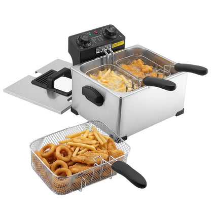 VEVOR Commercial Electric Deep Fryer, 9.51 Qt, 1700W Stainless Steel Countertop Fryer with Large & Small Baskets, Overheat Protection, Temp Control, Timer, Detachable for Home Restaurant Use, Silver - DGJYDZGJCK5LIHKY5001V1 - view 1