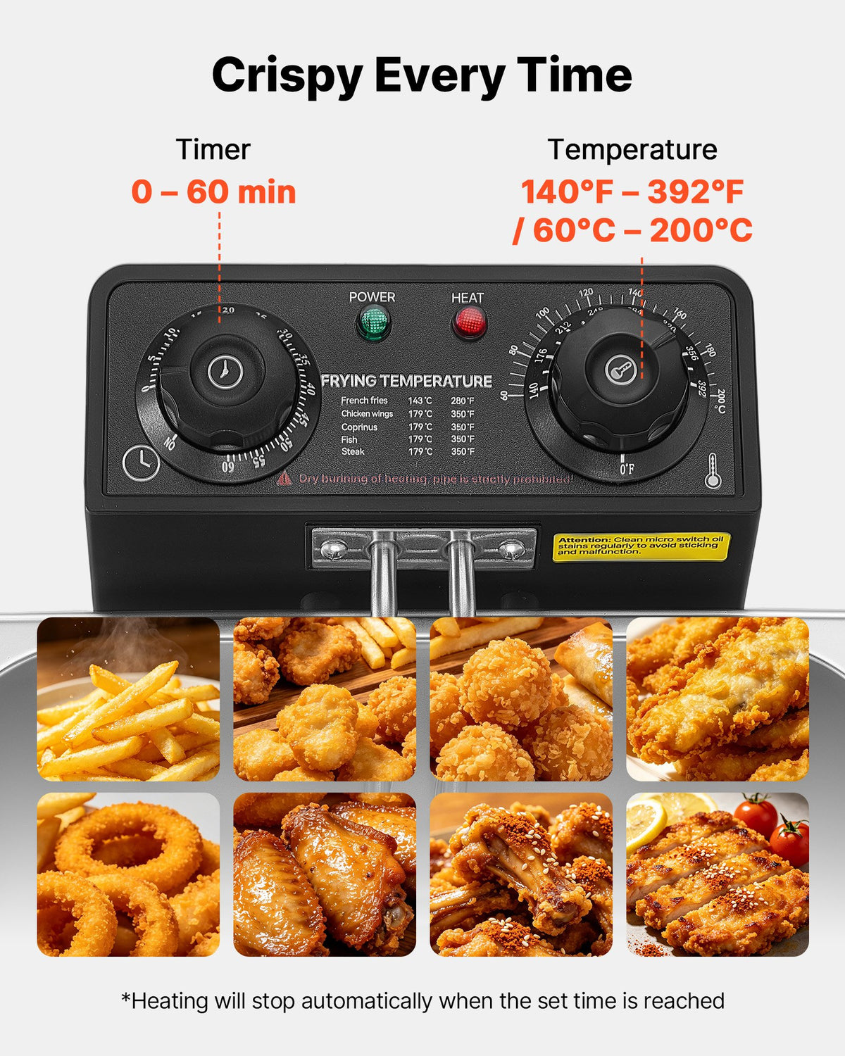 VEVOR Commercial Electric Deep Fryer, 9.51 Qt, 1700W Stainless Steel Countertop Fryer with Large & Small Baskets, Overheat Protection, Temp Control, Timer, Detachable for Home Restaurant Use, Silver - DGJYDZGJCK5LIHKY5001V1 - view 5