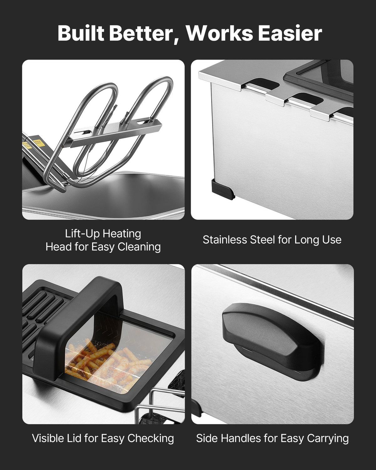 VEVOR Commercial Electric Deep Fryer, 9.51 Qt, 1700W Stainless Steel Countertop Fryer with Large & Small Baskets, Overheat Protection, Temp Control, Timer, Detachable for Home Restaurant Use, Silver - DGJYDZGJCK5LIHKY5001V1 - view 7