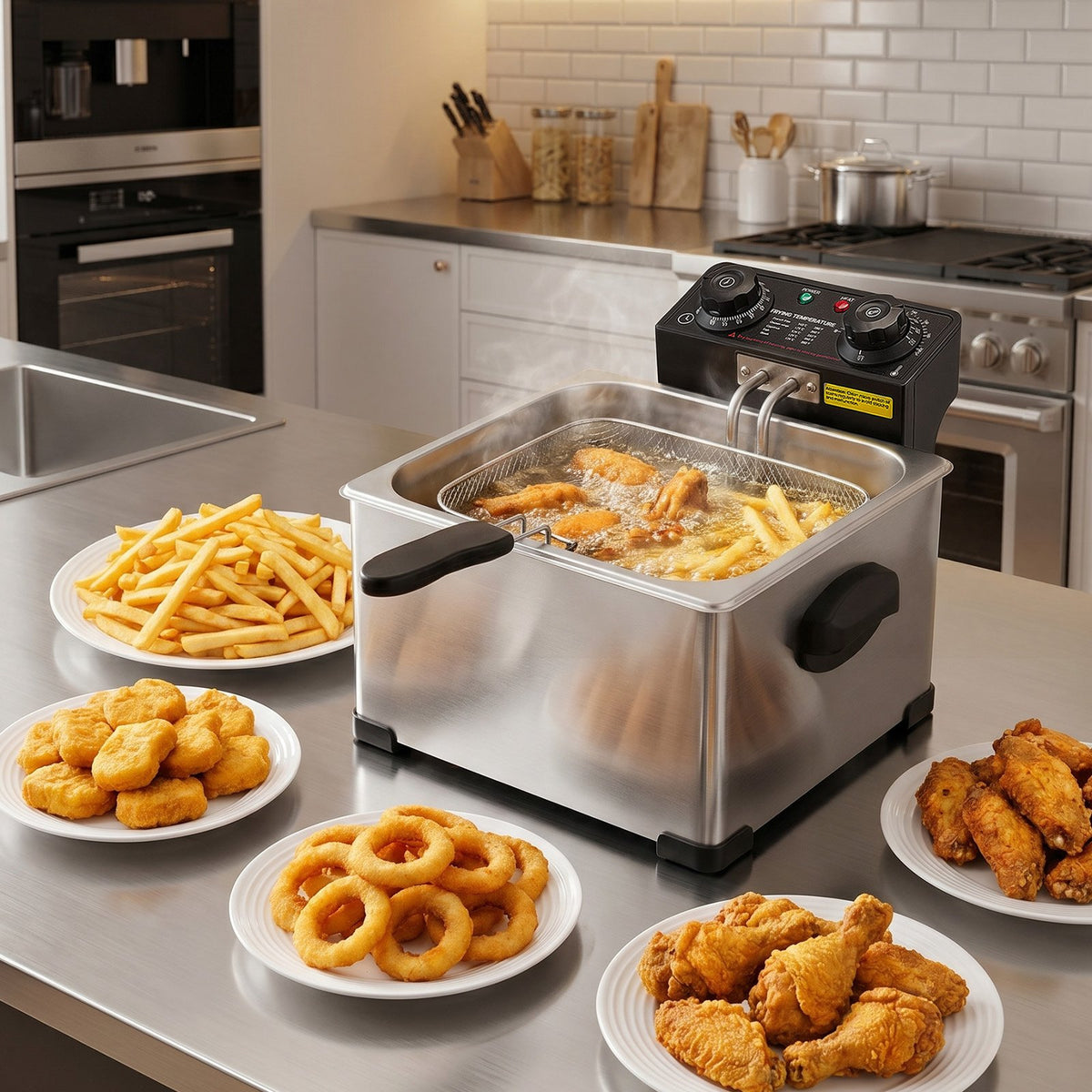 VEVOR Commercial Electric Deep Fryer, 9.51 Qt, 1700W Stainless Steel Countertop Fryer with Large & Small Baskets, Overheat Protection, Temp Control, Timer, Detachable for Home Restaurant Use, Silver - DGJYDZGJCK5LIHKY5001V1 - view 9