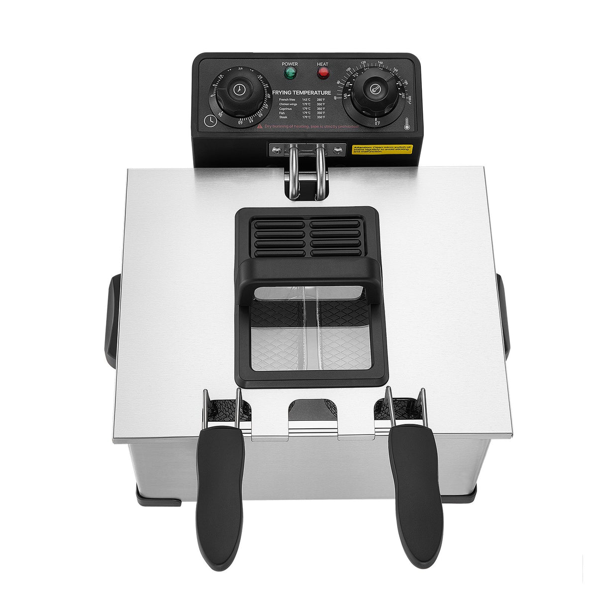 VEVOR Commercial Electric Deep Fryer, 9.51 Qt, 1700W Stainless Steel Countertop Fryer with Large & Small Baskets, Overheat Protection, Temp Control, Timer, Detachable for Home Restaurant Use, Silver - DGJYDZGJCK5LIHKY5001V1 - view 10