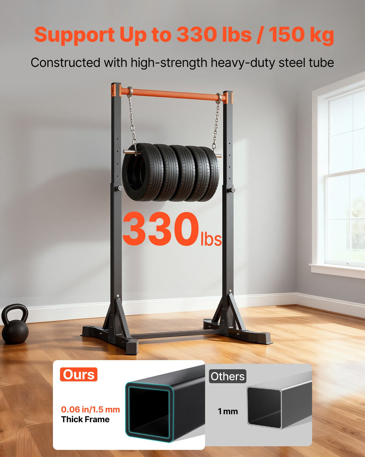 VEVOR Pull Up Bar, 330LBS Capacity Portable Pullup Bar Station, Pullup Bars Free Standing with H-Frame Structure & Heavy-Duty Steel Tube, 8 Level Height Adjustment Gravity Fitness for Arms Back Chest - DGKYTXSJBKZD33L3K001V0 - view 4