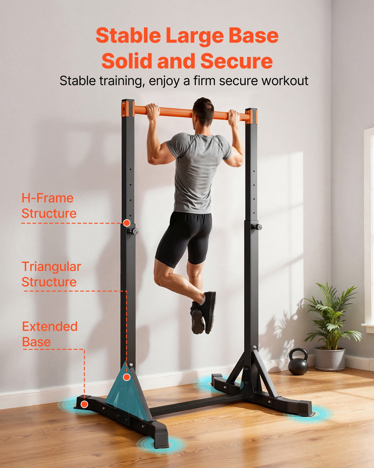 VEVOR Pull Up Bar, 330LBS Capacity Portable Pullup Bar Station, Pullup Bars Free Standing with H-Frame Structure & Heavy-Duty Steel Tube, 8 Level Height Adjustment Gravity Fitness for Arms Back Chest - DGKYTXSJBKZD33L3K001V0 - view 5
