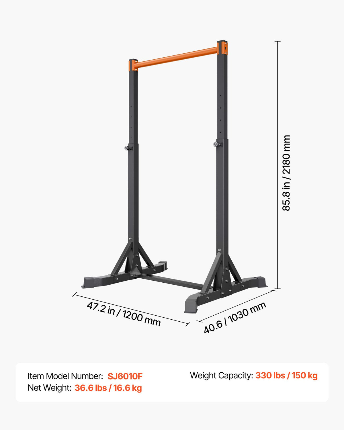 VEVOR Pull Up Bar, 330LBS Capacity Portable Pullup Bar Station, Pullup Bars Free Standing with H-Frame Structure & Heavy-Duty Steel Tube, 8 Level Height Adjustment Gravity Fitness for Arms Back Chest - DGKYTXSJBKZD33L3K001V0 - view 8
