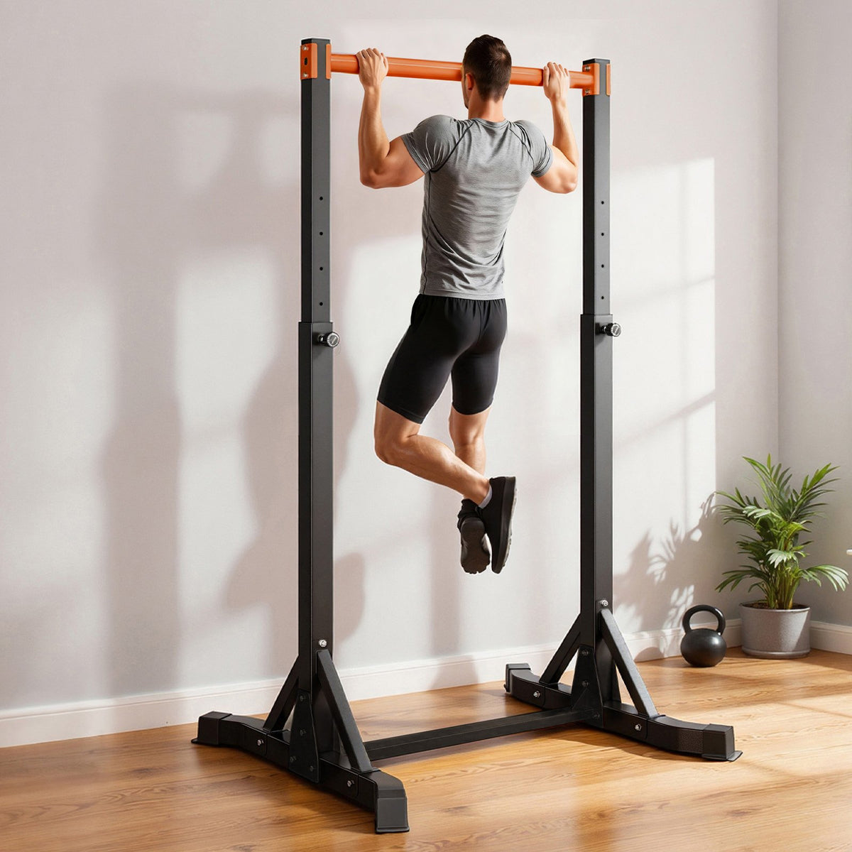 VEVOR Pull Up Bar, 330LBS Capacity Portable Pullup Bar Station, Pullup Bars Free Standing with H-Frame Structure & Heavy-Duty Steel Tube, 8 Level Height Adjustment Gravity Fitness for Arms Back Chest - DGKYTXSJBKZD33L3K001V0 - view 9