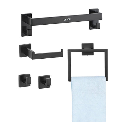 VEVOR Matte Black Bathroom Hardware Set, 5 Pieces Bathroom Accessories Set, Stainless Steel 16 inch Towel Bar, Towel Rack, 2 Robe Towel Hooks, Toilet Paper Holder for Bath Room, Wall Mounted - DGMJGTZ16INCLPWEB001V0 - view 1