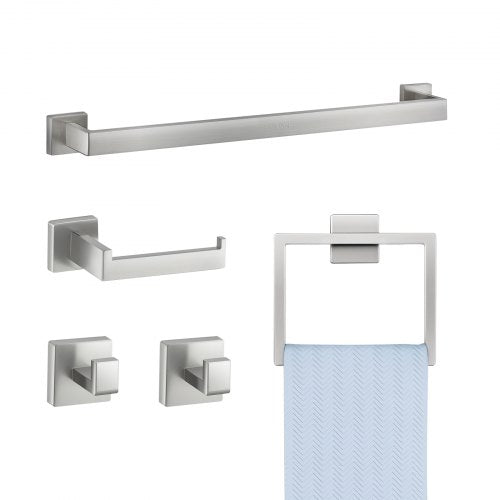 VEVOR Brushed Nickel Bathroom Hardware Set, 5 Pieces Bathroom Accessories Set, Stainless Steel 24 inch Towel Bar, Towel Rack, 2 Robe Towel Hooks, Toilet Paper Holder for Bath Room, Wall Mounted - DGMJGTZ24INC3TPQP001V0 - view 2