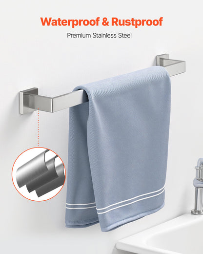 VEVOR Brushed Nickel Bathroom Hardware Set, 5 Pieces Bathroom Accessories Set, Stainless Steel 24 inch Towel Bar, Towel Rack, 2 Robe Towel Hooks, Toilet Paper Holder for Bath Room, Wall Mounted - DGMJGTZ24INC3TPQP001V0 - view 4