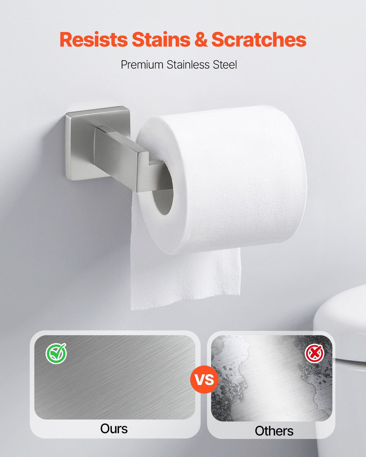 VEVOR Brushed Nickel Bathroom Hardware Set, 5 Pieces Bathroom Accessories Set, Stainless Steel 24 inch Towel Bar, Towel Rack, 2 Robe Towel Hooks, Toilet Paper Holder for Bath Room, Wall Mounted - DGMJGTZ24INC3TPQP001V0 - view 6