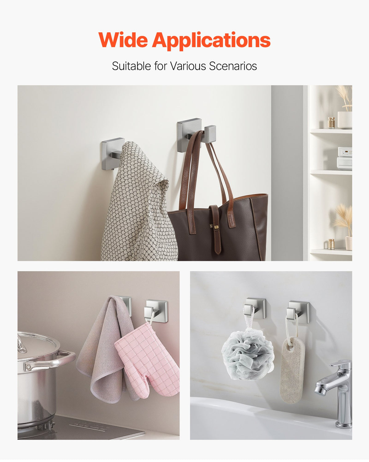 VEVOR Brushed Nickel Bathroom Hardware Set, 5 Pieces Bathroom Accessories Set, Stainless Steel 24 inch Towel Bar, Towel Rack, 2 Robe Towel Hooks, Toilet Paper Holder for Bath Room, Wall Mounted - DGMJGTZ24INC3TPQP001V0 - view 7