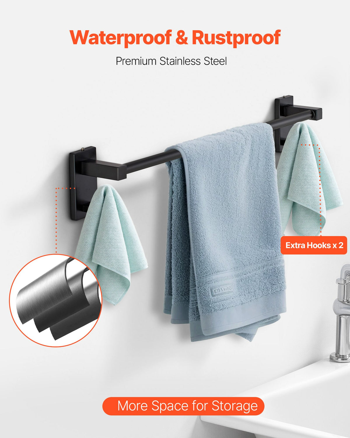 VEVOR Matte Black Bathroom Hardware Set, 4 Pieces Stainless Steel Bathroom Accessories Set, 24-inch Towel Bar, Towel Ring, Robe Towel Hook, Toilet Paper Holder, for Bath Room, Wall Mounted - DGMJGTZ24INC6A142001V0 - view 4