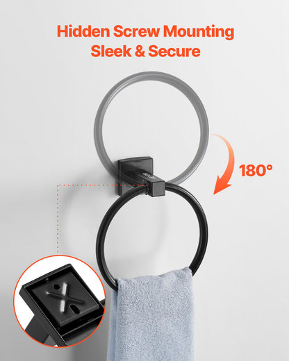 VEVOR Matte Black Bathroom Hardware Set, 4 Pieces Stainless Steel Bathroom Accessories Set, 24-inch Towel Bar, Towel Ring, Robe Towel Hook, Toilet Paper Holder, for Bath Room, Wall Mounted - DGMJGTZ24INC6A142001V0 - view 5