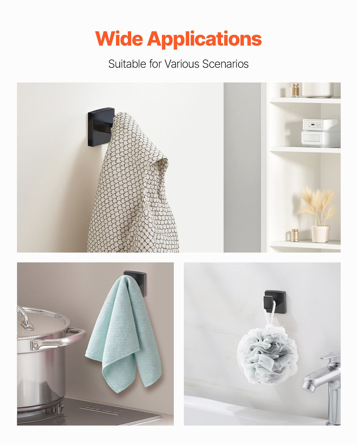 VEVOR Matte Black Bathroom Hardware Set, 4 Pieces Stainless Steel Bathroom Accessories Set, 24-inch Towel Bar, Towel Ring, Robe Towel Hook, Toilet Paper Holder, for Bath Room, Wall Mounted - DGMJGTZ24INC6A142001V0 - view 7