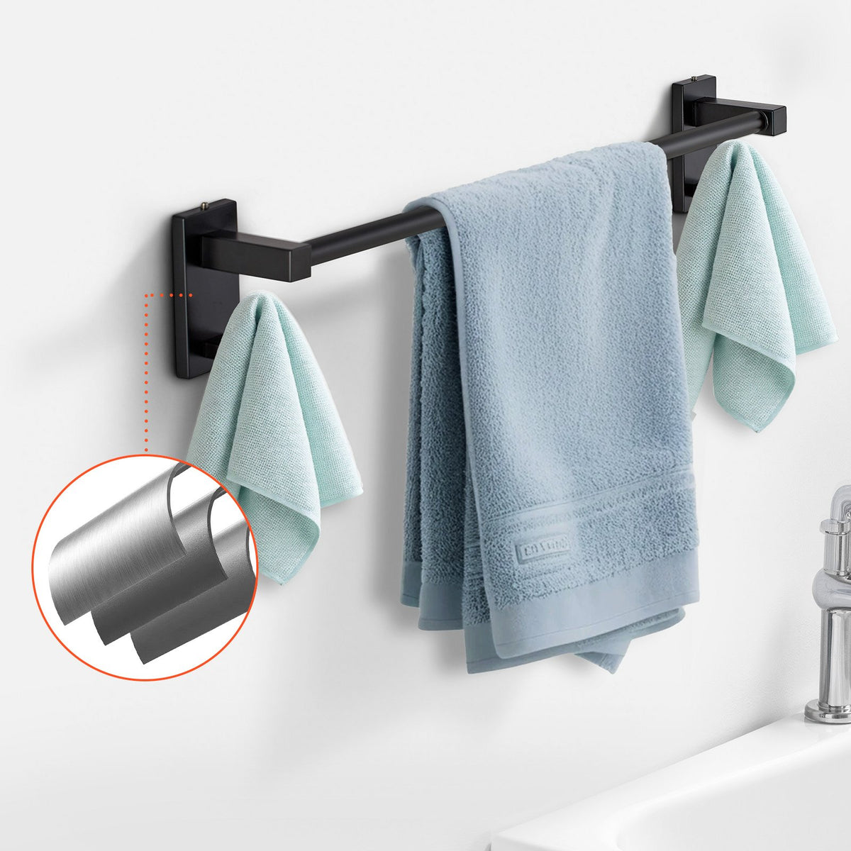 VEVOR Matte Black Bathroom Hardware Set, 4 Pieces Stainless Steel Bathroom Accessories Set, 24-inch Towel Bar, Towel Ring, Robe Towel Hook, Toilet Paper Holder, for Bath Room, Wall Mounted - DGMJGTZ24INC6A142001V0 - view 9
