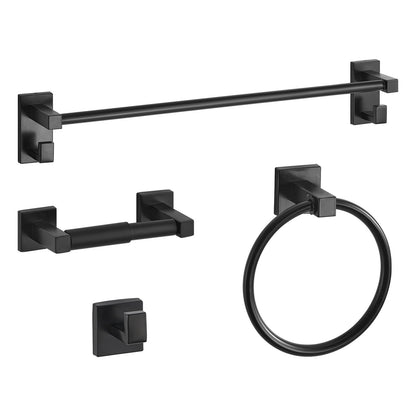VEVOR Matte Black Bathroom Hardware Set, 4 Pieces Stainless Steel Bathroom Accessories Set, 24-inch Towel Bar, Towel Ring, Robe Towel Hook, Toilet Paper Holder, for Bath Room, Wall Mounted - DGMJGTZ24INC6A142001V0 - view 10