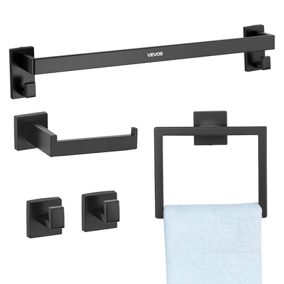 VEVOR Matte Black Bathroom Hardware Set, 5 Pieces Stainless Steel Bathroom Accessories Set, 24-inch Towel Bar, Towel Rack, 2 Robe Towel Hooks, Toilet Paper Holder, for Bath Room, Wall Mounted - DGMJGTZ24INCSY6SO001V0 - view 1