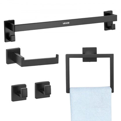 VEVOR Matte Black Bathroom Hardware Set, 5 Pieces Stainless Steel Bathroom Accessories Set, 24-inch Towel Bar, Towel Rack, 2 Robe Towel Hooks, Toilet Paper Holder, for Bath Room, Wall Mounted - DGMJGTZ24INCSY6SO001V0 - view 2