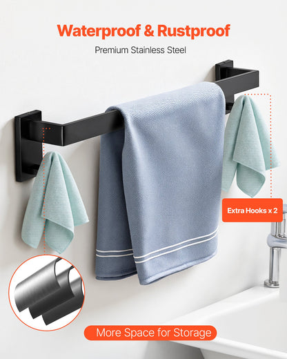 VEVOR Matte Black Bathroom Hardware Set, 5 Pieces Stainless Steel Bathroom Accessories Set, 24-inch Towel Bar, Towel Rack, 2 Robe Towel Hooks, Toilet Paper Holder, for Bath Room, Wall Mounted - DGMJGTZ24INCSY6SO001V0 - view 4