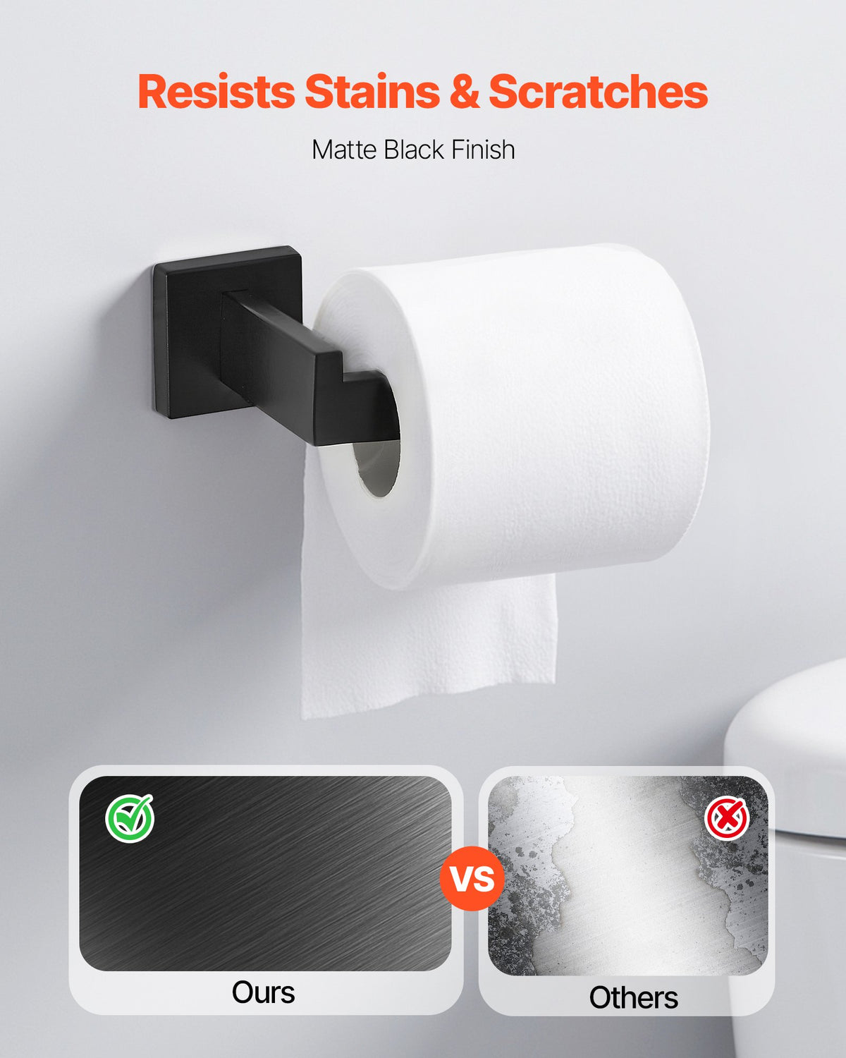 VEVOR Matte Black Bathroom Hardware Set, 5 Pieces Stainless Steel Bathroom Accessories Set, 24-inch Towel Bar, Towel Rack, 2 Robe Towel Hooks, Toilet Paper Holder, for Bath Room, Wall Mounted - DGMJGTZ24INCSY6SO001V0 - view 6