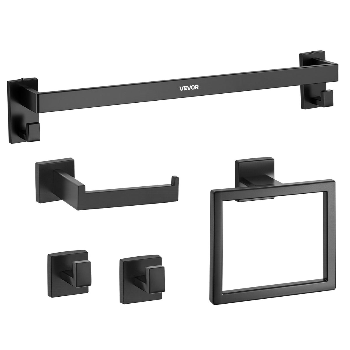 VEVOR Matte Black Bathroom Hardware Set, 5 Pieces Stainless Steel Bathroom Accessories Set, 24-inch Towel Bar, Towel Rack, 2 Robe Towel Hooks, Toilet Paper Holder, for Bath Room, Wall Mounted - DGMJGTZ24INCSY6SO001V0 - view 10