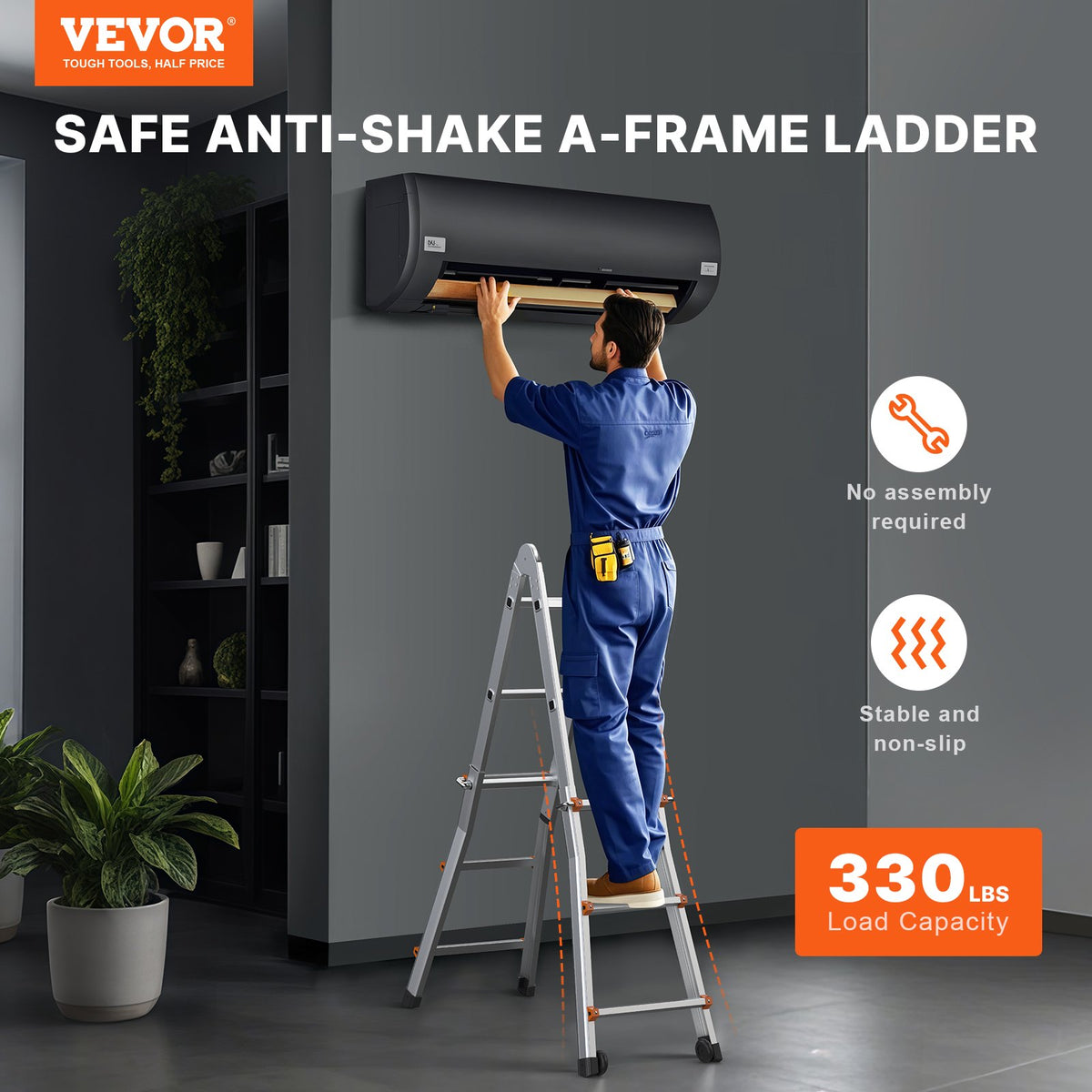 VEVOR Telescoping Ladder A Frame, 9.5 FT Compact Aluminum Extension Ladder, Multi-Function Portable Collapsible RV Ladder, Telescopic Ladder for Homework Stairs Indoor Outdoor Roof, 330lb Load - DGNAZXYST29M2Y4UWV0 - view 3