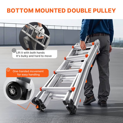 VEVOR Telescoping Ladder A Frame, 15.5 FT Compact Aluminum Extension Ladder, Multi-Function Portable Collapsible RV Ladder, Telescopic Ladder for Homework Stairs Indoor Outdoor Roof, 330lb Load - DGNAZXYST45MHKL6VV0 - view 4