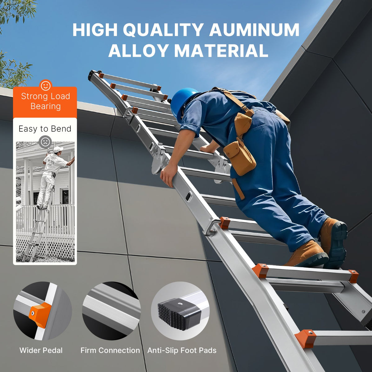 VEVOR Telescoping Ladder A Frame, 15.5 FT Compact Aluminum Extension Ladder, Multi-Function Portable Collapsible RV Ladder, Telescopic Ladder for Homework Stairs Indoor Outdoor Roof, 330lb Load - DGNAZXYST45MHKL6VV0 - view 7