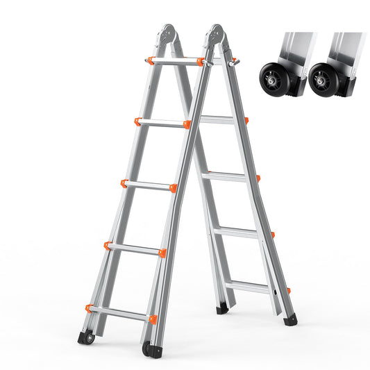 VEVOR Telescoping Ladder A Frame, 17 FT Compact Aluminum Extension Ladder, Multi-Function Portable Collapsible RV Ladder, Telescopic Ladder for Homework Stairs Indoor Outdoor Roof, 330lb Load - DGNAZXYST51MOO11FV0 - view 1
