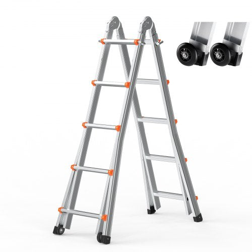 VEVOR Telescoping Ladder A Frame, 17 FT Compact Aluminum Extension Ladder, Multi-Function Portable Collapsible RV Ladder, Telescopic Ladder for Homework Stairs Indoor Outdoor Roof, 330lb Load - DGNAZXYST51MOO11FV0 - view 2