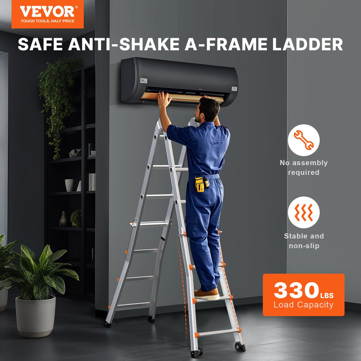 VEVOR Telescoping Ladder A Frame, 20.5 FT Compact Aluminum Extension Ladder, Multi-Function Portable Collapsible RV Ladder, Telescopic Ladder for Homework Stairs Indoor Outdoor Roof, 330lb Load - DGNAZXYST62MS3QAVV0 - view 3
