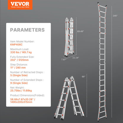 VEVOR Telescoping Ladder A Frame, 20.5 FT Compact Aluminum Extension Ladder, Multi-Function Portable Collapsible RV Ladder, Telescopic Ladder for Homework Stairs Indoor Outdoor Roof, 330lb Load - DGNAZXYST62MS3QAVV0 - view 8