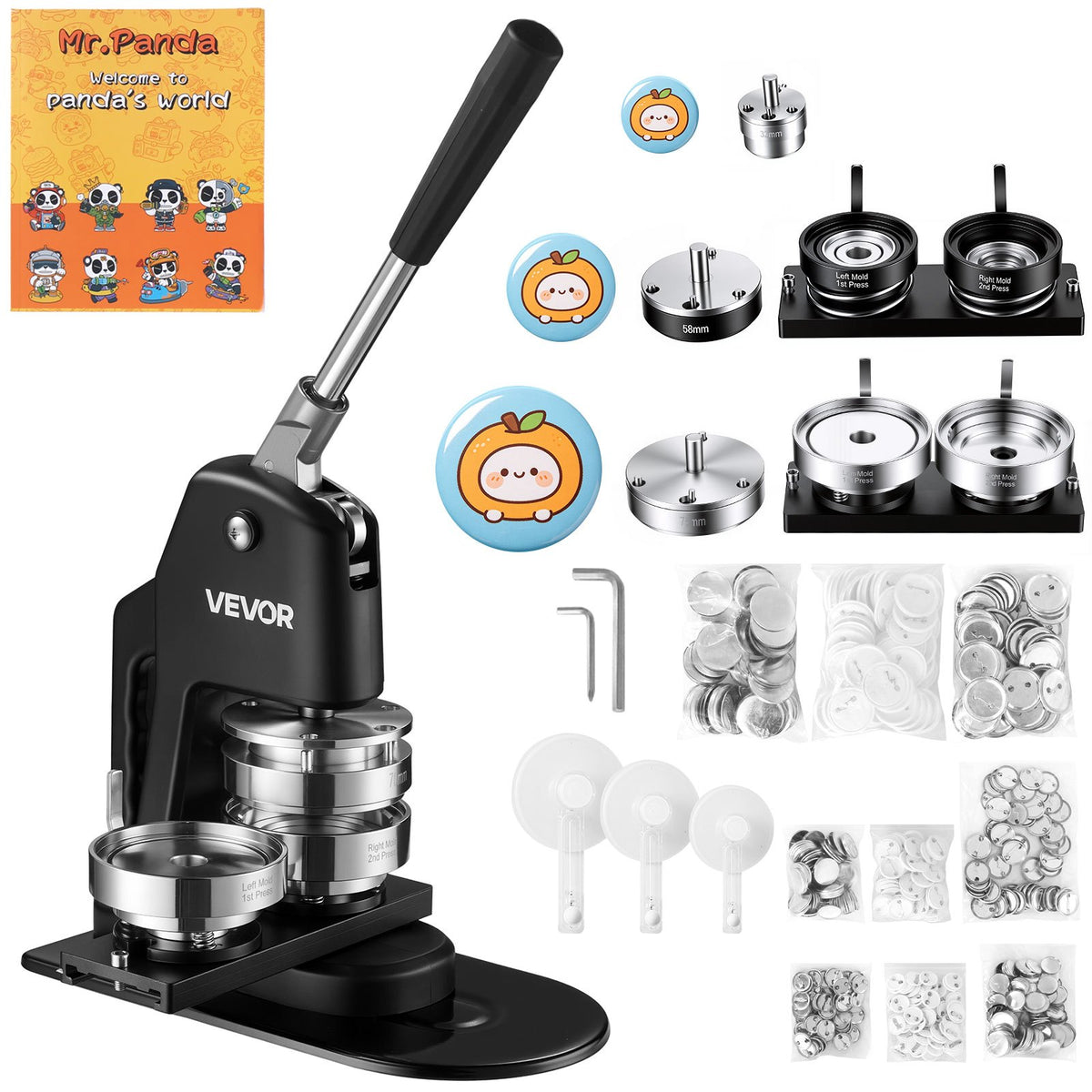 VEVOR Button Maker Machine 1.25"/2.25"/3"(32/58/75 mm) 3-in-1 Pin Maker, with 300pcs Button Parts, Circle Cutter, Magic Book, Ergonomic Handle, for DIY Badges, Pins, Fridge Magnets and Key Chains - DGNBJSKXZJ58IRHVT002V0 - view 1