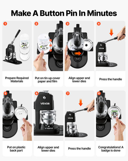 VEVOR Button Maker Machine 1.25"/2.25"/3"(32/58/75 mm) 3-in-1 Pin Maker, with 300pcs Button Parts, Circle Cutter, Magic Book, Ergonomic Handle, for DIY Badges, Pins, Fridge Magnets and Key Chains - DGNBJSKXZJ58IRHVT002V0 - view 7