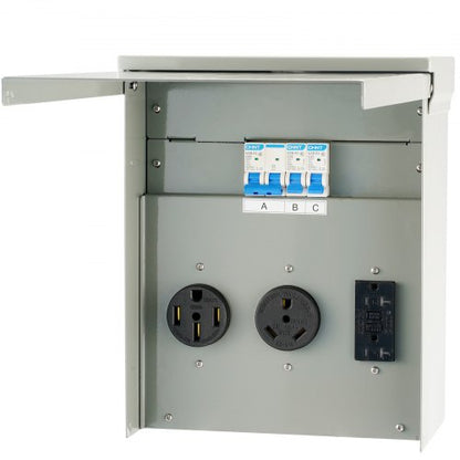VEVOR Temporary Power Outlet Panel, 125/250V, RV Power Outlet Box with a 20/30/50 Amp Receptacle Installed, NEMA 14-50R / NEMA TT-30R / 15A GFCI for RV Camper Trailer Motorhome - DGNCRV203050AY3ZNV0 - view 1