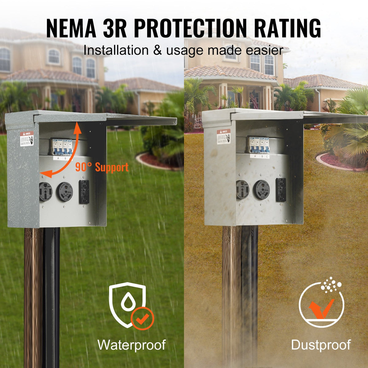 VEVOR Temporary Power Outlet Panel, 125/250V, RV Power Outlet Box with a 20/30/50 Amp Receptacle Installed, NEMA 14-50R / NEMA TT-30R / 15A GFCI for RV Camper Trailer Motorhome - DGNCRV203050AY3ZNV0 - view 3