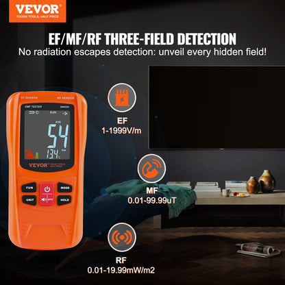 VEVOR 3-in-1 EMF Meter, 5Hz-6GHz, Handheld Rechargeable Electromagnetic Field Radiation Detector, Digital LCD EMF Tester for EF MF RF Home Inspections Outdoor Ghost Hunting 5G Cell Tower Temperature - DGNEMFJSHYYJH5E2WV9 - view 3