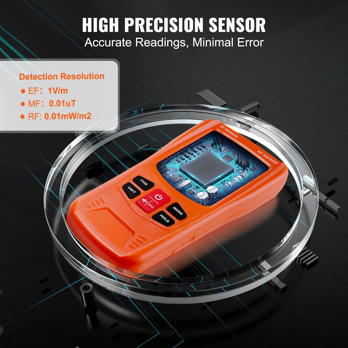 VEVOR 3-in-1 EMF Meter, 5Hz-6GHz, Handheld Rechargeable Electromagnetic Field Radiation Detector, Digital LCD EMF Tester for EF MF RF Home Inspections Outdoor Ghost Hunting 5G Cell Tower Temperature - DGNEMFJSHYYJH5E2WV9 - view 5