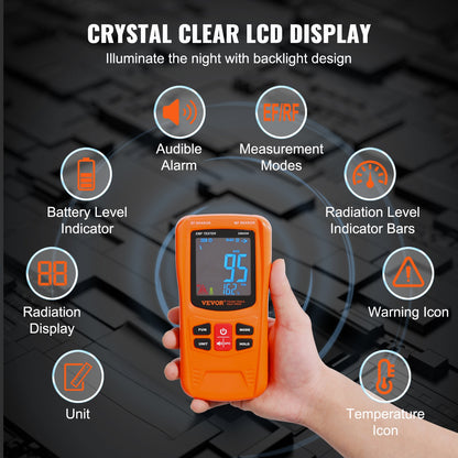 VEVOR 3-in-1 EMF Meter, 5Hz-6GHz, Handheld Rechargeable Electromagnetic Field Radiation Detector, Digital LCD EMF Tester for EF MF RF Home Inspections Outdoor Ghost Hunting 5G Cell Tower Temperature - DGNEMFJSHYYJH5E2WV9 - view 6