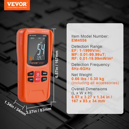 VEVOR 3-in-1 EMF Meter, 5Hz-6GHz, Handheld Rechargeable Electromagnetic Field Radiation Detector, Digital LCD EMF Tester for EF MF RF Home Inspections Outdoor Ghost Hunting 5G Cell Tower Temperature - DGNEMFJSHYYJH5E2WV9 - view 8