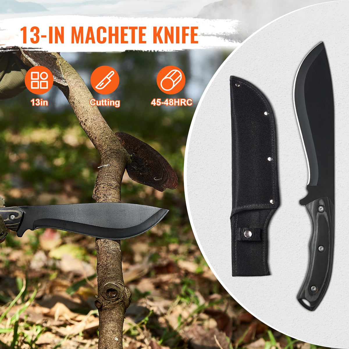 VEVOR Hunting Knife and Hatchet Axe Combo Set with Sheath, Fixed Blade Tactical Knife and Camping Axe, Stainless Steel Survival Knife and Camping Hatchet for Outdoor Survival Hunting Camping Adventure - DGNFCDTZLDF0DG8MBV0 - view 4