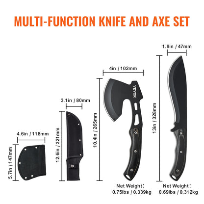 VEVOR Hunting Knife and Hatchet Axe Combo Set with Sheath, Fixed Blade Tactical Knife and Camping Axe, Stainless Steel Survival Knife and Camping Hatchet for Outdoor Survival Hunting Camping Adventure - DGNFCDTZLDF0DG8MBV0 - view 5