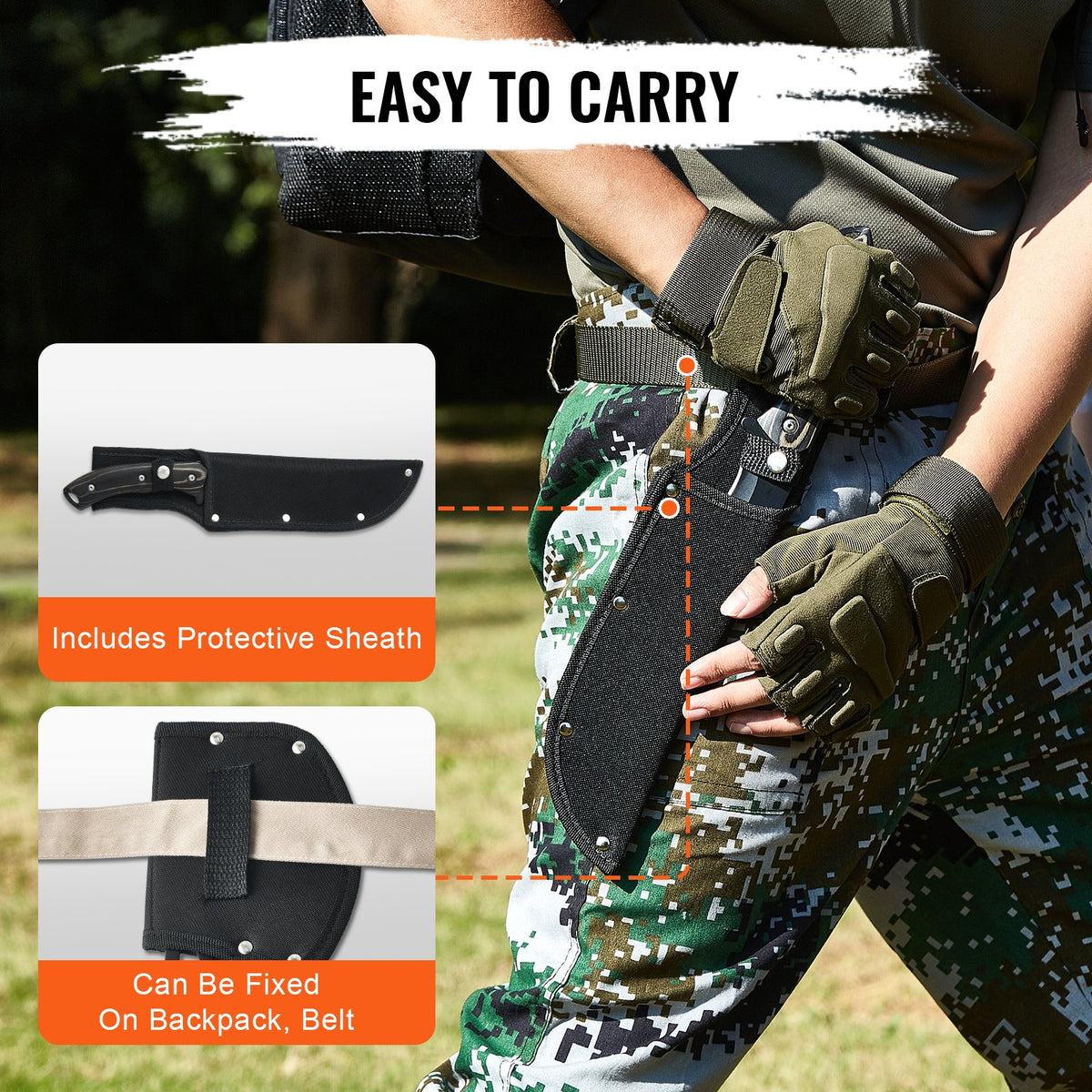 VEVOR Hunting Knife and Hatchet Axe Combo Set with Sheath, Fixed Blade Tactical Knife and Camping Axe, Stainless Steel Survival Knife and Camping Hatchet for Outdoor Survival Hunting Camping Adventure - DGNFCDTZLDF0DG8MBV0 - view 7