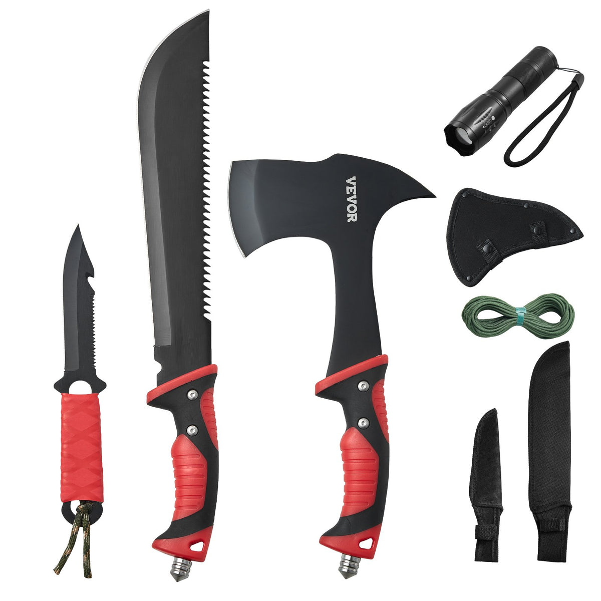 VEVOR Camping Hatchet and Machete Knife Set with Sheath, Hunting Knife, Flashlight, Paracord, 16 inch Machete, Stainless Steel Camping Axe Tool Set for Outdoor Survival Hunting Camping Adventure - DGNFCDTZZDXDVN7U2V9 - view 1