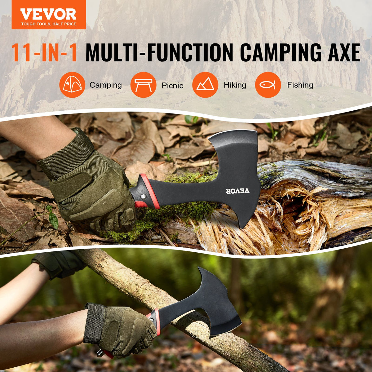 VEVOR Camping Hatchet and Machete Knife Set with Sheath, Hunting Knife, Flashlight, Paracord, 16 inch Machete, Stainless Steel Camping Axe Tool Set for Outdoor Survival Hunting Camping Adventure - DGNFCDTZZDXDVN7U2V9 - view 3