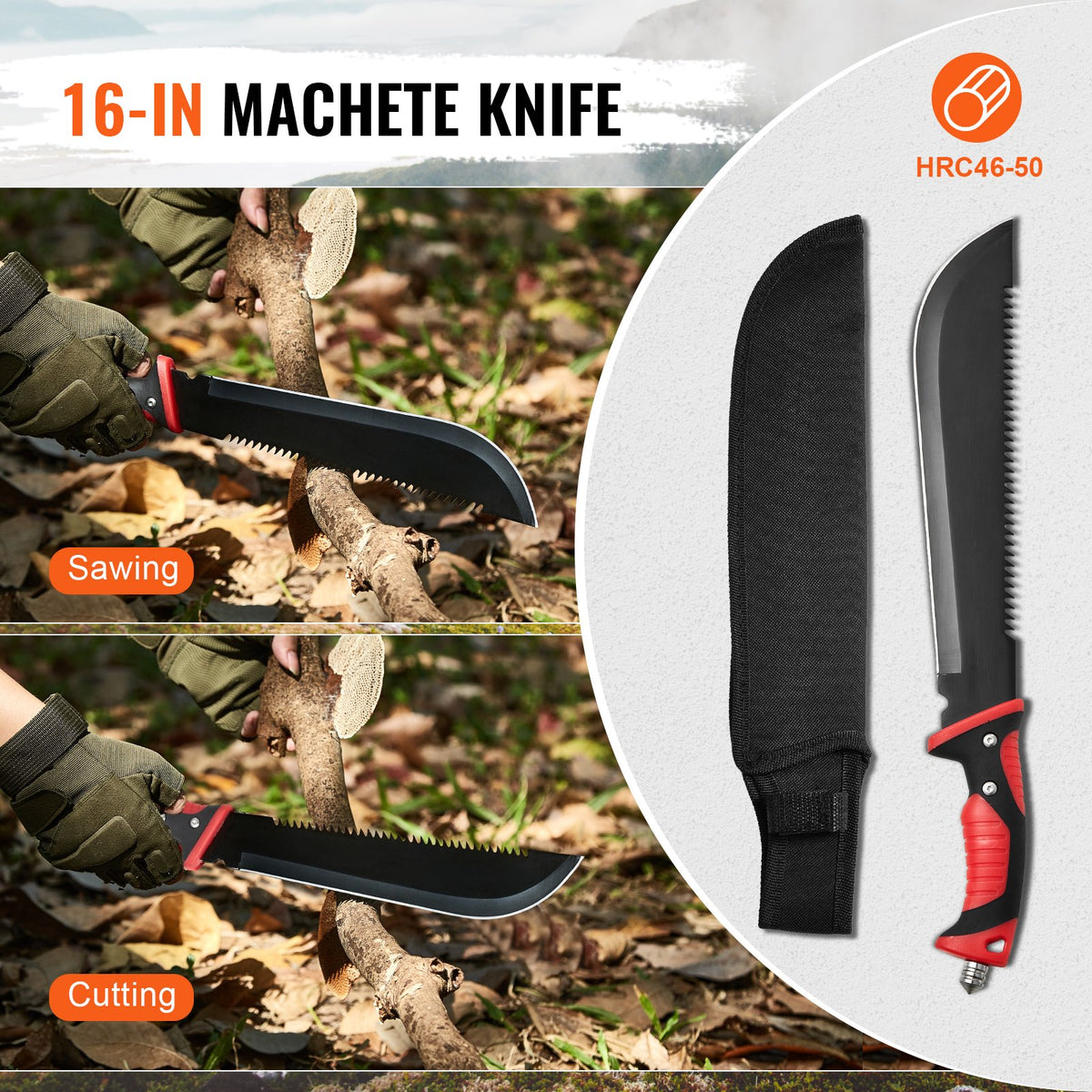 VEVOR Camping Hatchet and Machete Knife Set with Sheath, Hunting Knife, Flashlight, Paracord, 16 inch Machete, Stainless Steel Camping Axe Tool Set for Outdoor Survival Hunting Camping Adventure - DGNFCDTZZDXDVN7U2V9 - view 4