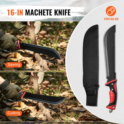 VEVOR Camping Hatchet and Machete Knife Set with Sheath, Hunting Knife, Flashlight, Paracord, 16 inch Machete, Stainless Steel Camping Axe Tool Set for Outdoor Survival Hunting Camping Adventure - DGNFCDTZZDXDVN7U2V9 - view 4