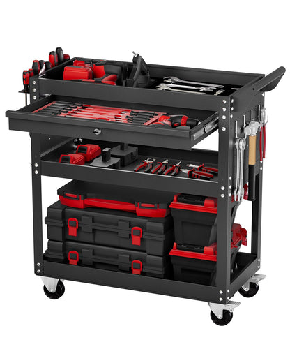 VEVOR 4-Tier Tool Cart with Wheels, 350 lbs Load Capacity, Rolling Work Cart with Drawer & Pegboard, Mechanic Tool Storage Organizer with Locking System for Garage, Warehouse and Repair Shop, Black - DGNGJCHCLYG1C8SKPV0 - view 1