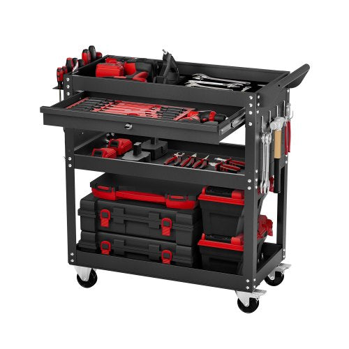 VEVOR 4-Tier Tool Cart with Wheels, 350 lbs Load Capacity, Rolling Work Cart with Drawer & Pegboard, Mechanic Tool Storage Organizer with Locking System for Garage, Warehouse and Repair Shop, Black - DGNGJCHCLYG1C8SKPV0 - view 2