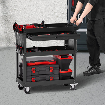 VEVOR 4-Tier Tool Cart with Wheels, 350 lbs Load Capacity, Rolling Work Cart with Drawer & Pegboard, Mechanic Tool Storage Organizer with Locking System for Garage, Warehouse and Repair Shop, Black - DGNGJCHCLYG1C8SKPV0 - view 9
