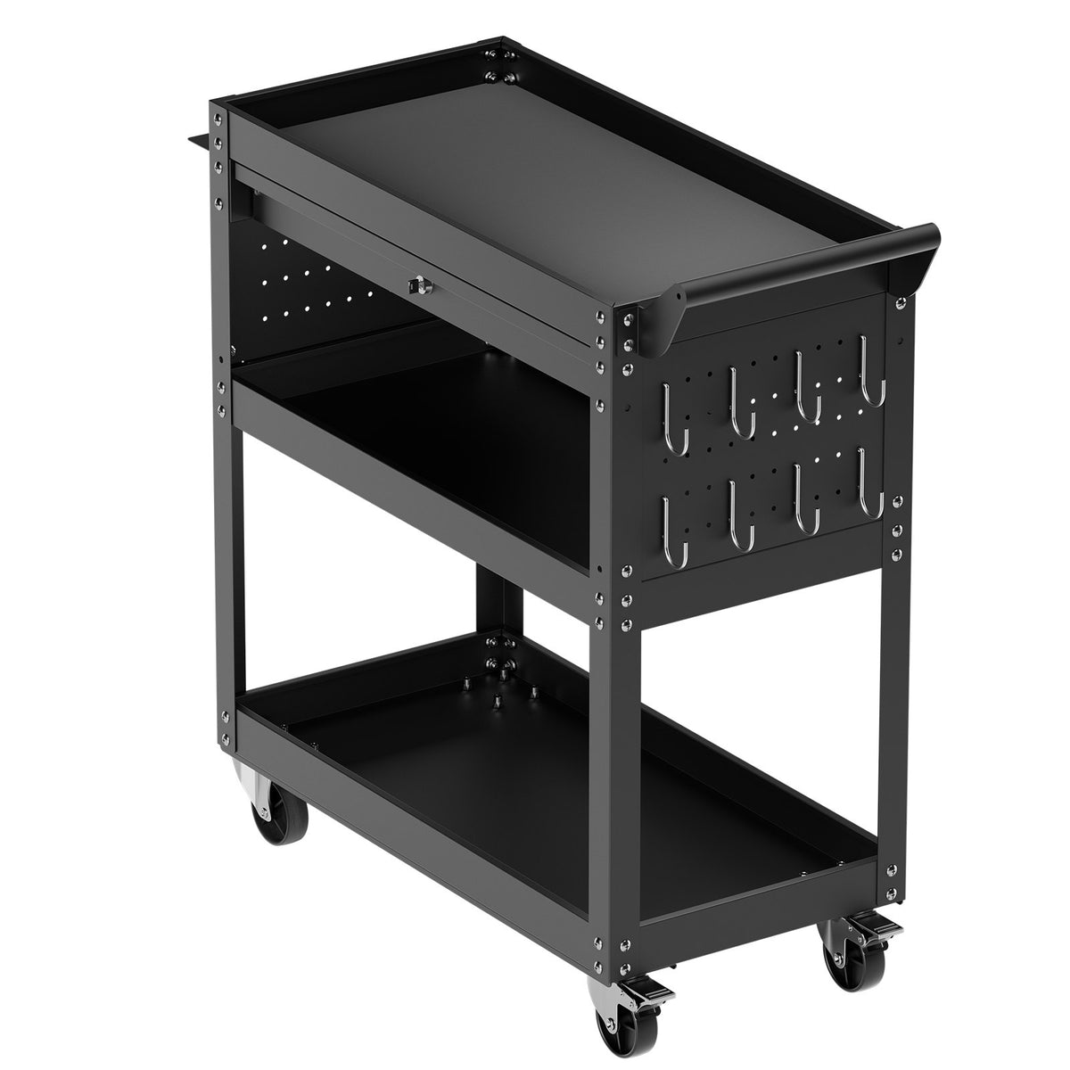 VEVOR 4-Tier Tool Cart with Wheels, 350 lbs Load Capacity, Rolling Work Cart with Drawer & Pegboard, Mechanic Tool Storage Organizer with Locking System for Garage, Warehouse and Repair Shop, Black - DGNGJCHCLYG1C8SKPV0 - view 10